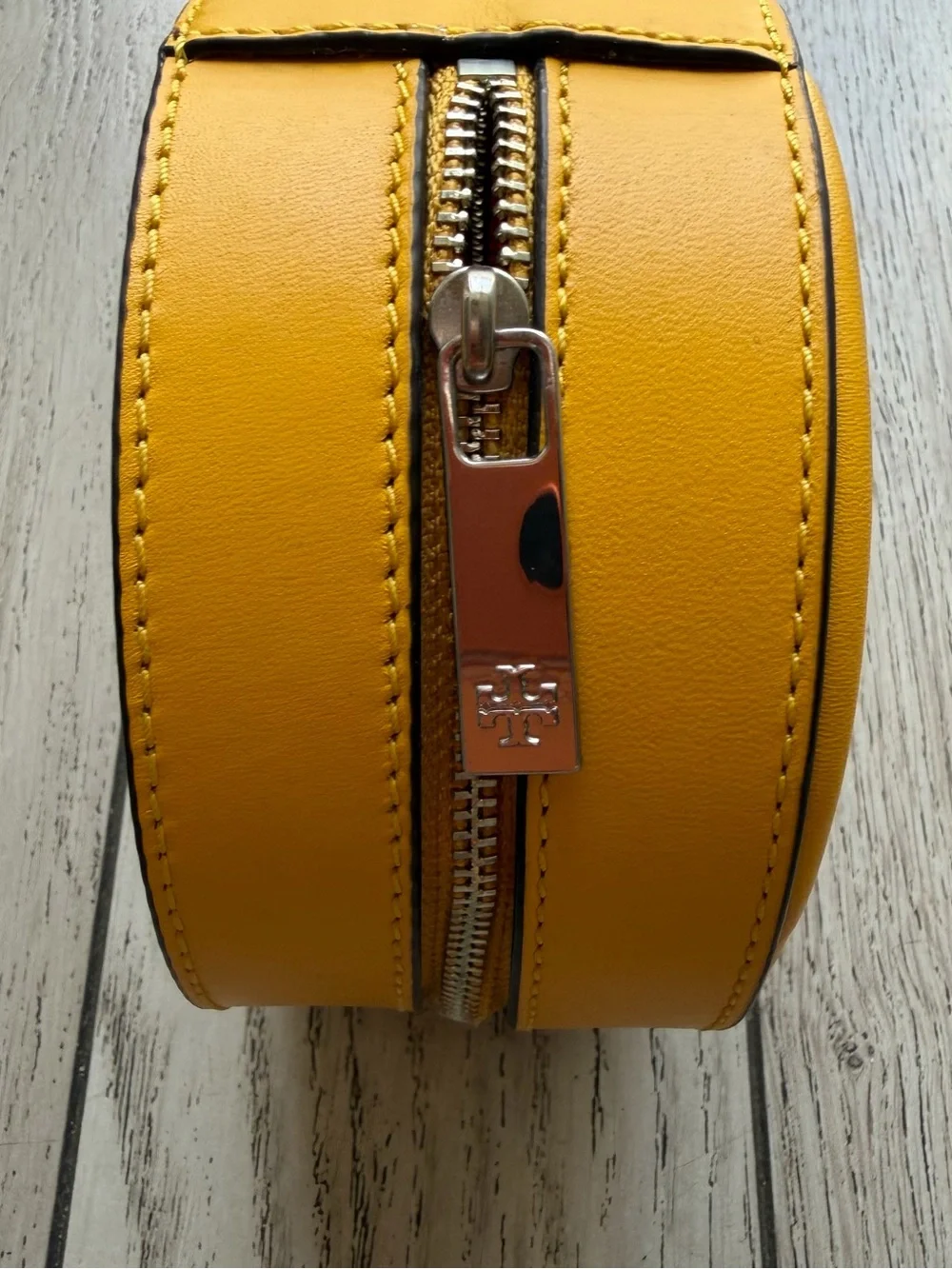 Tory Burch Round Yellow Pounch with Black Trim New